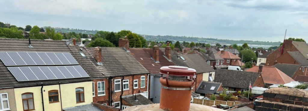 This is a photo taken from a roof which is being repaired by TRP Roofing Goole, it shows a street of houses, and their roofs